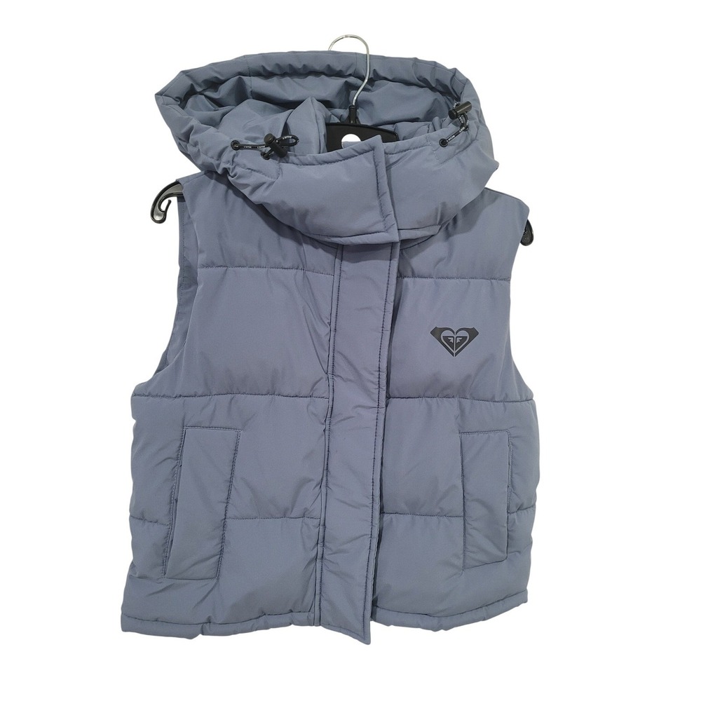 Roxy Womens Puffer Vest Blue Detachable Hood Water Resistant XS #17